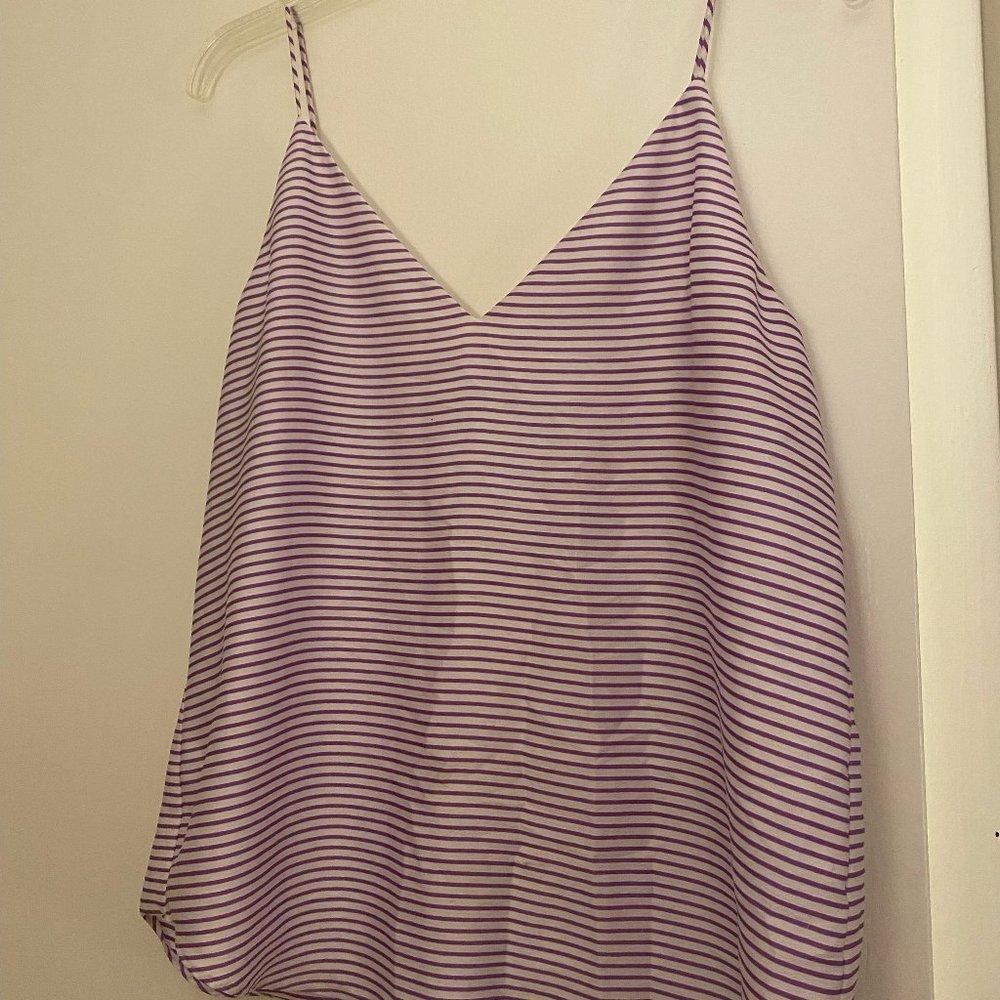 Stripped white and purple skinny strap tank